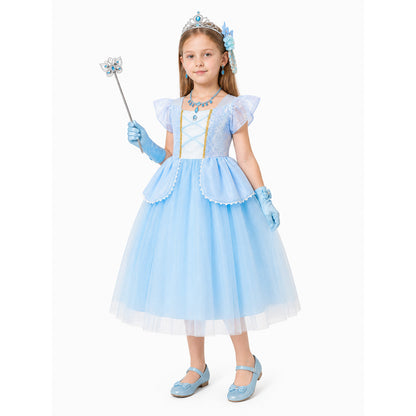 Blue Princess Ball Gown with Accessories Costume Dresses detail