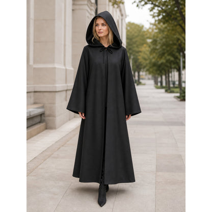 Black Hooded Carnival Cloak, Medieval Style lifestyle view