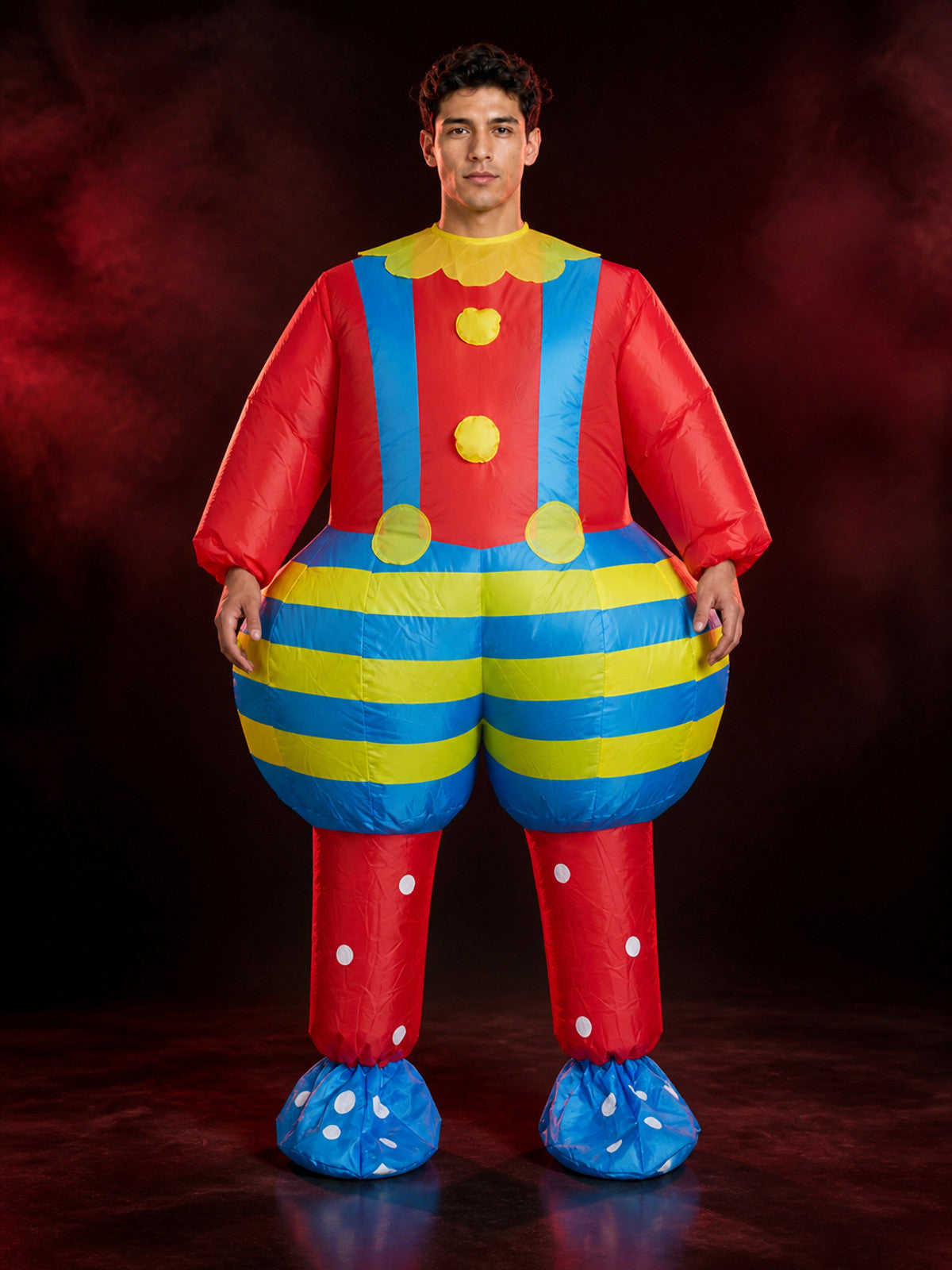 Red Blue Yellow Striped Clown Inflatable Bodysuit Costume main product view