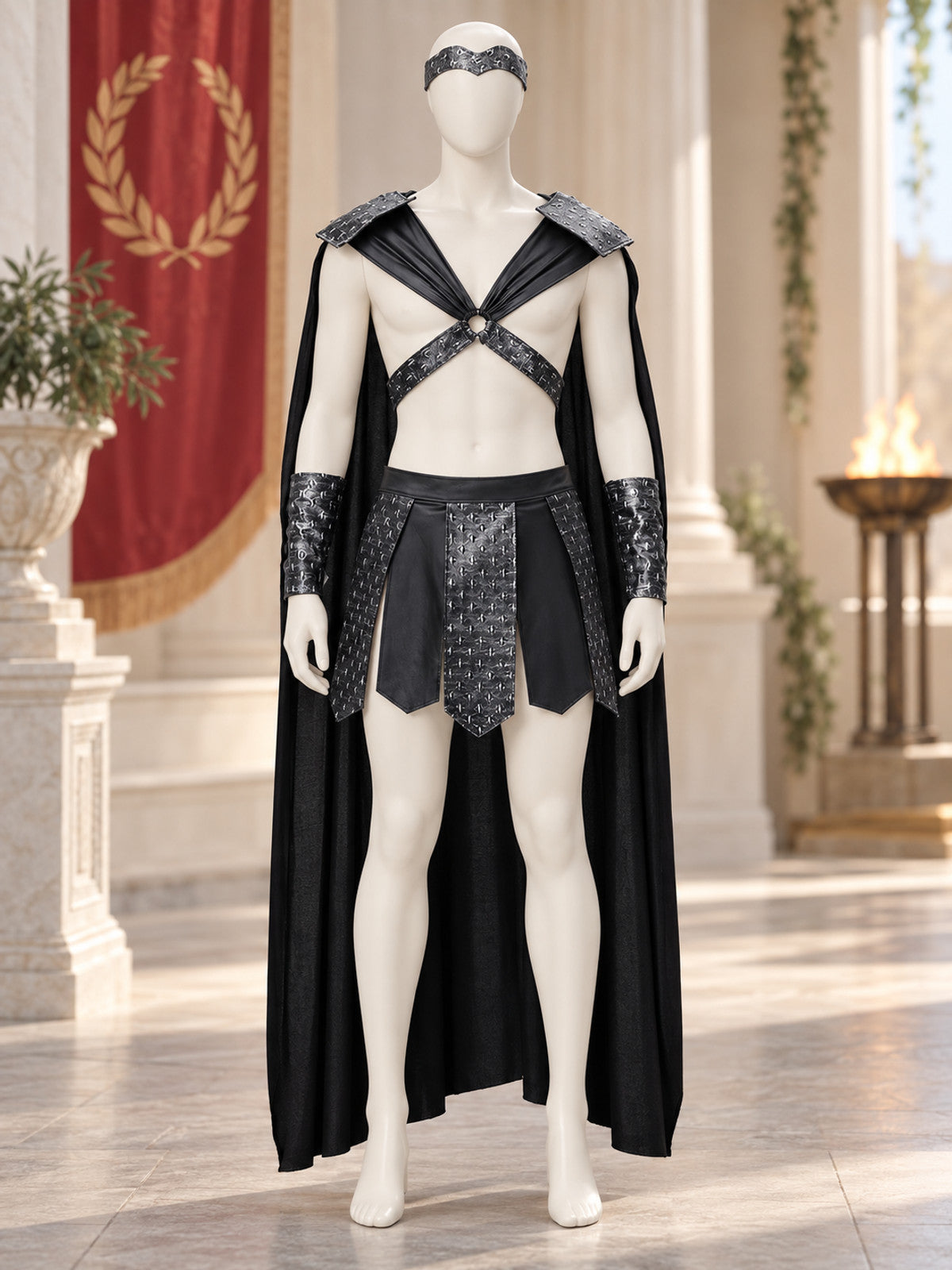 Ancient Greek Warrior Costume with Cape lifestyle view