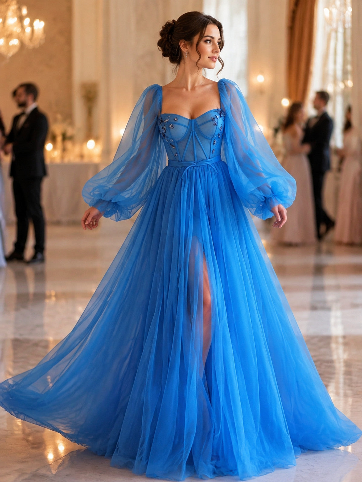 Blue Floor-Length Dress with a Corset Bodice lifestyle view