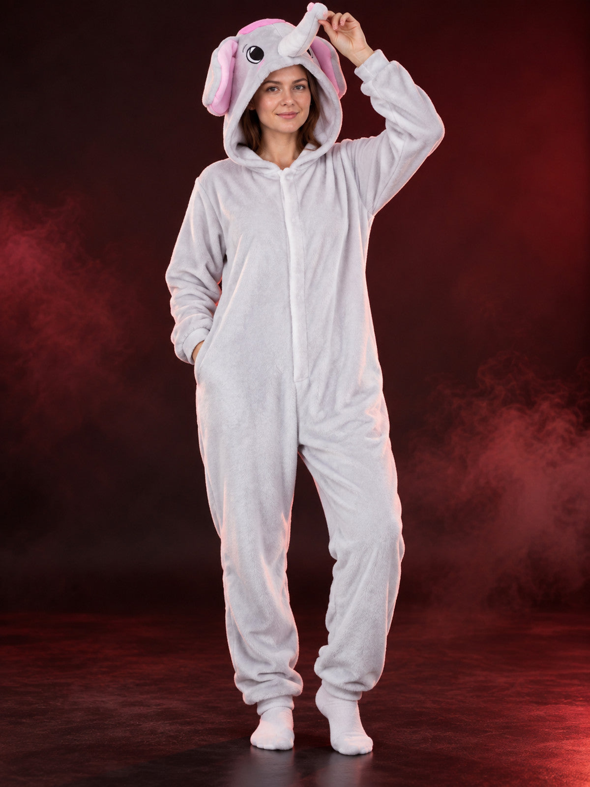 Light Gray Fleece Hooded Pajama Jumpsuit