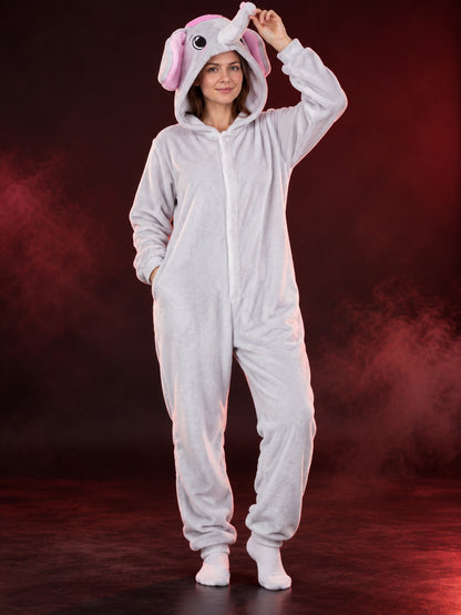 Light Gray Fleece Hooded Pajama Jumpsuit