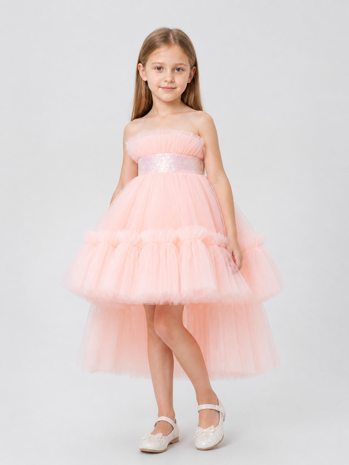 Princess Tulle Dress with Train for Birthday Celebrations