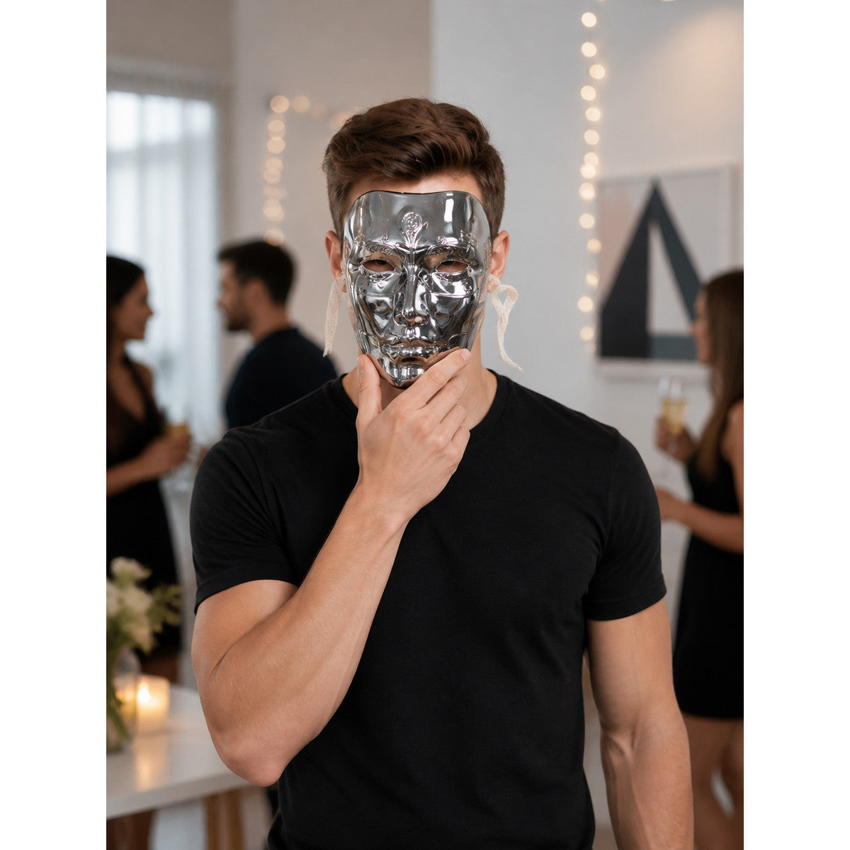 Black Glossy 3D Halloween Mask for Cosplay lifestyle view