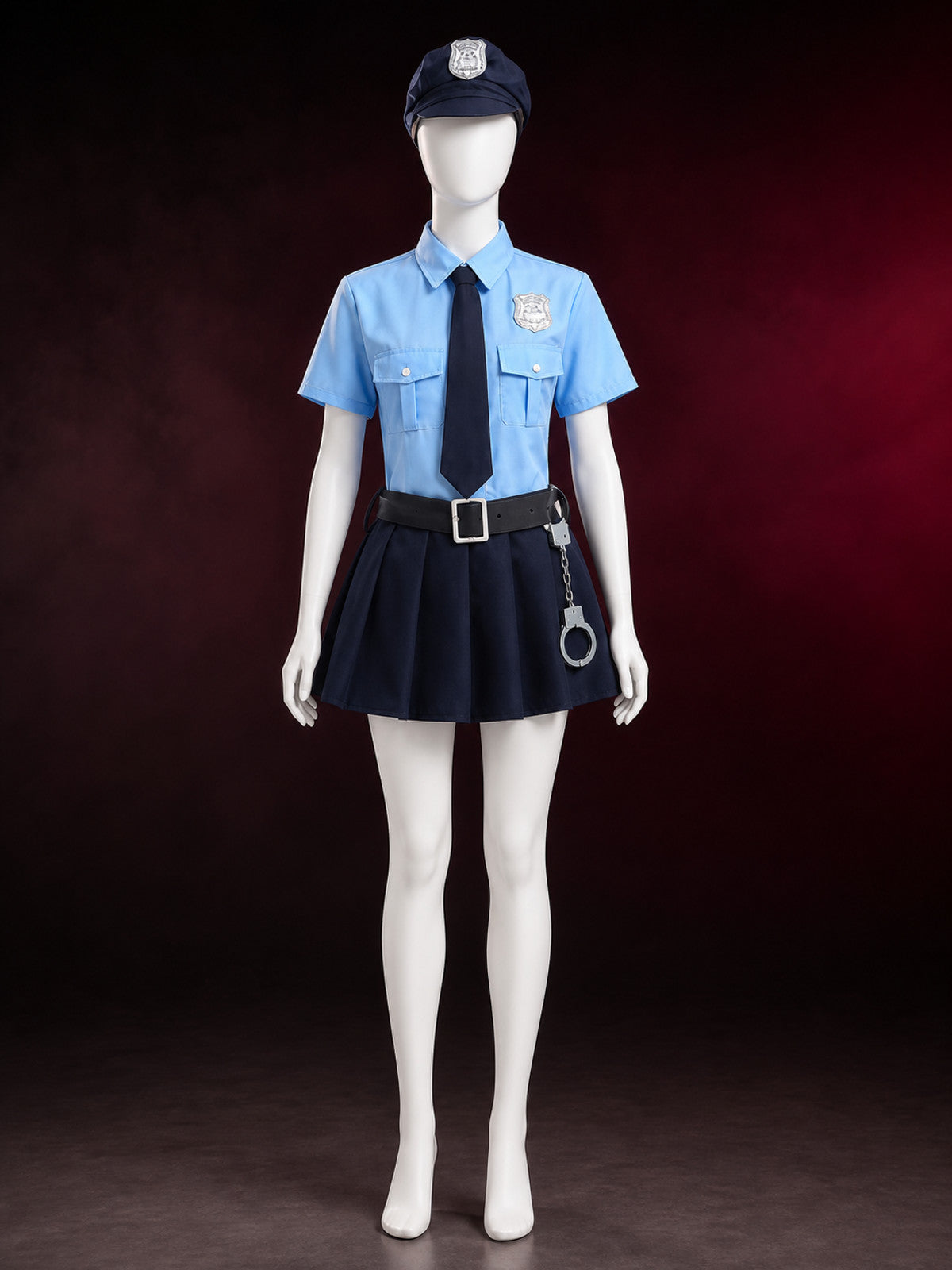 Police Costume Set with Hat, Tie, Belt and Handcuffs, Blue Uniform Outfit main product view