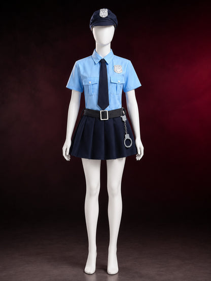 Police Costume Set with Hat, Tie, Belt and Handcuffs, Blue Uniform Outfit main product view