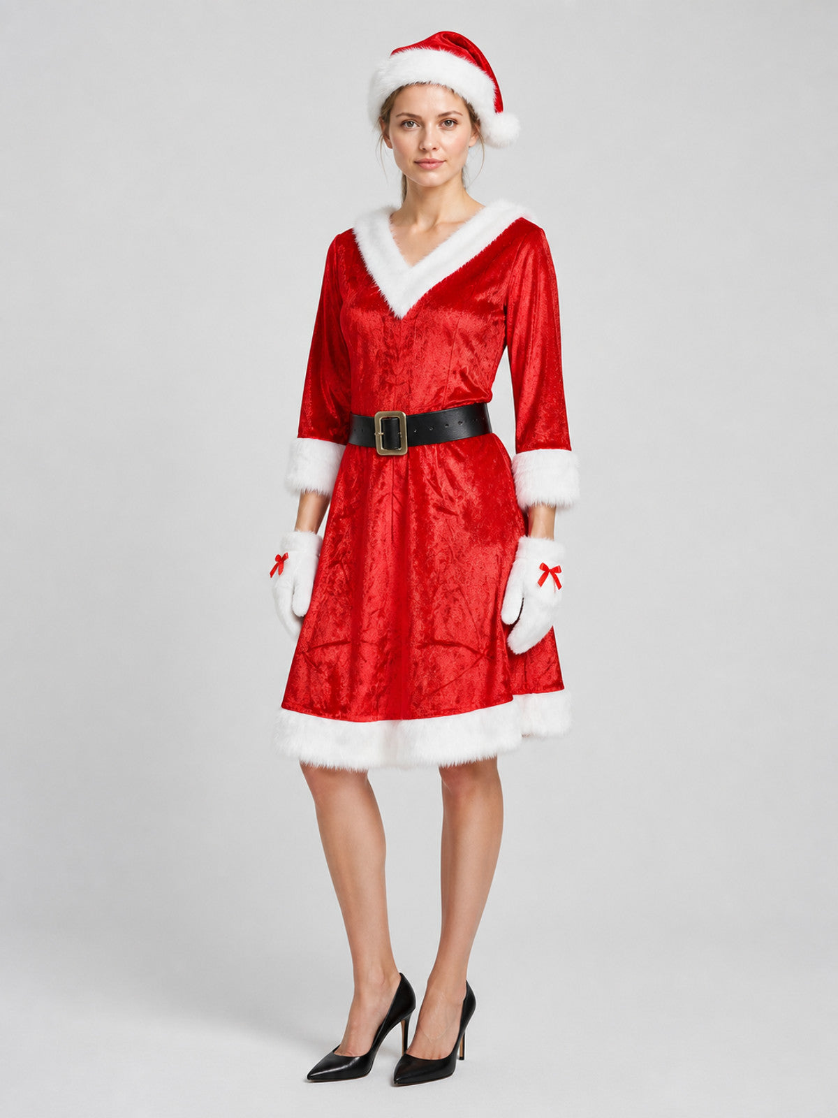 Santa Claus Costume, Red with White Trim and Hat, M-XL