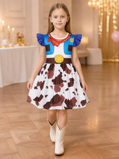 Western-style children's dress with a scarf and ruffles lifestyle view