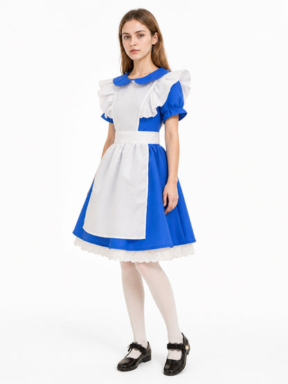 Blue and White Children's Maid Costume with Apron Costumes detail