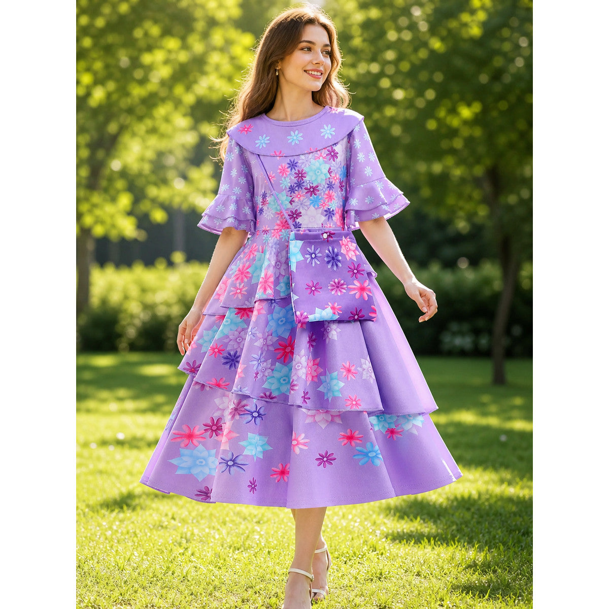Girls' Floral Print Costume Dress with Purse lifestyle view