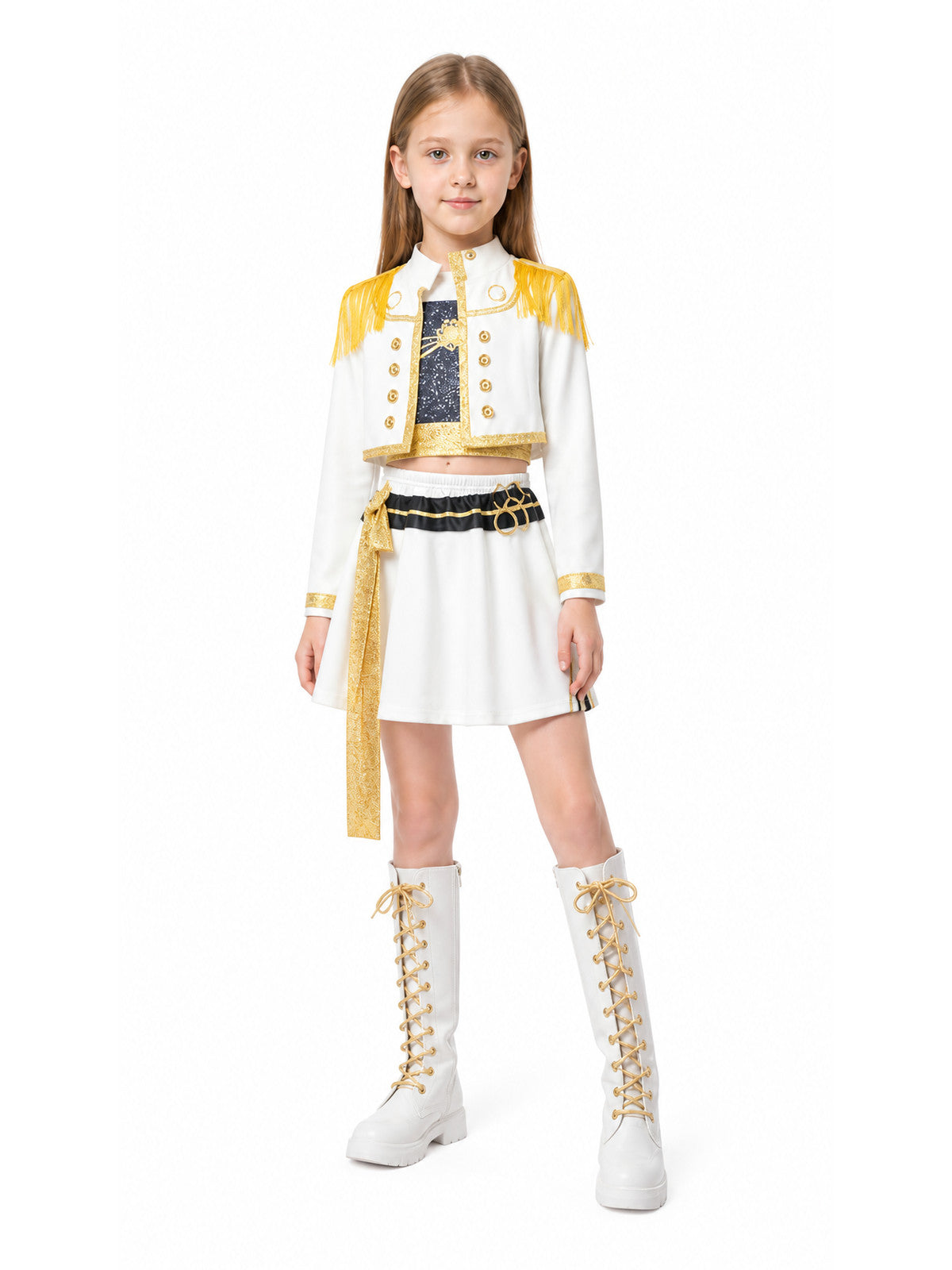 Children's Set: White Jacket and Skirt with Gold Decor