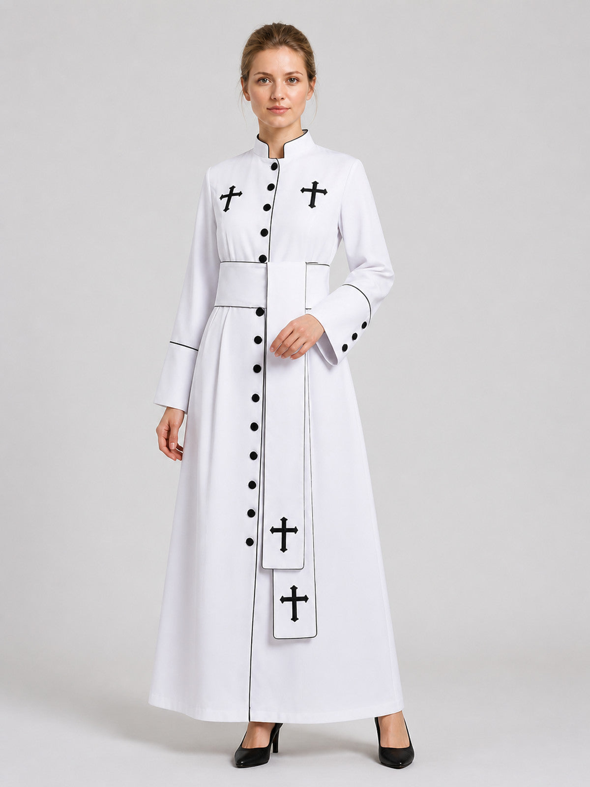 White Priest's Cassock with Black Crosses for Carnival