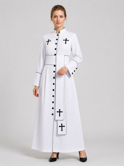 White Priest's Cassock with Black Crosses for Carnival