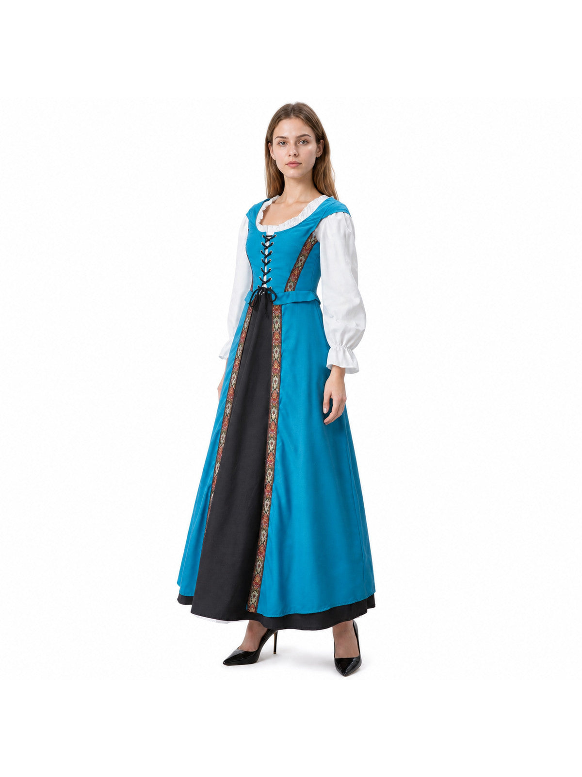 Blue-White-Black Dress with Crisscross Lacing
