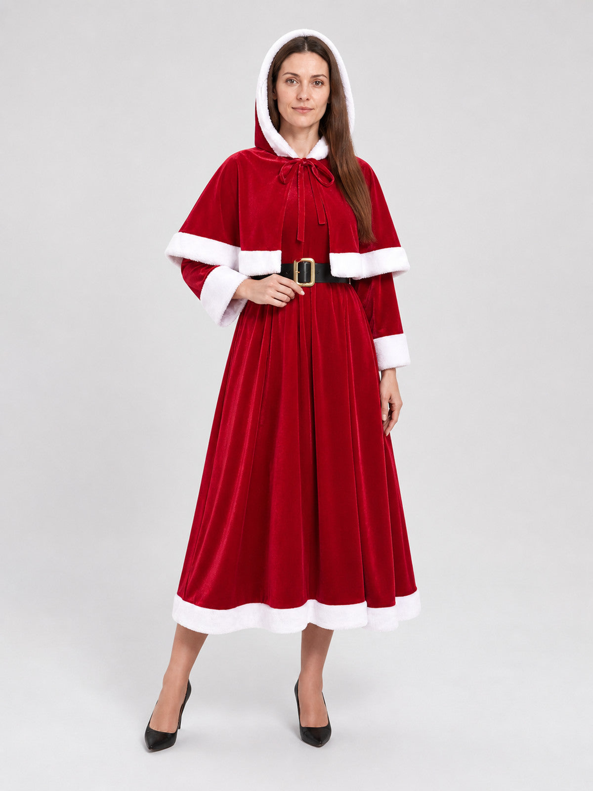 New Year's Dress with Hood and Belt, Red and White