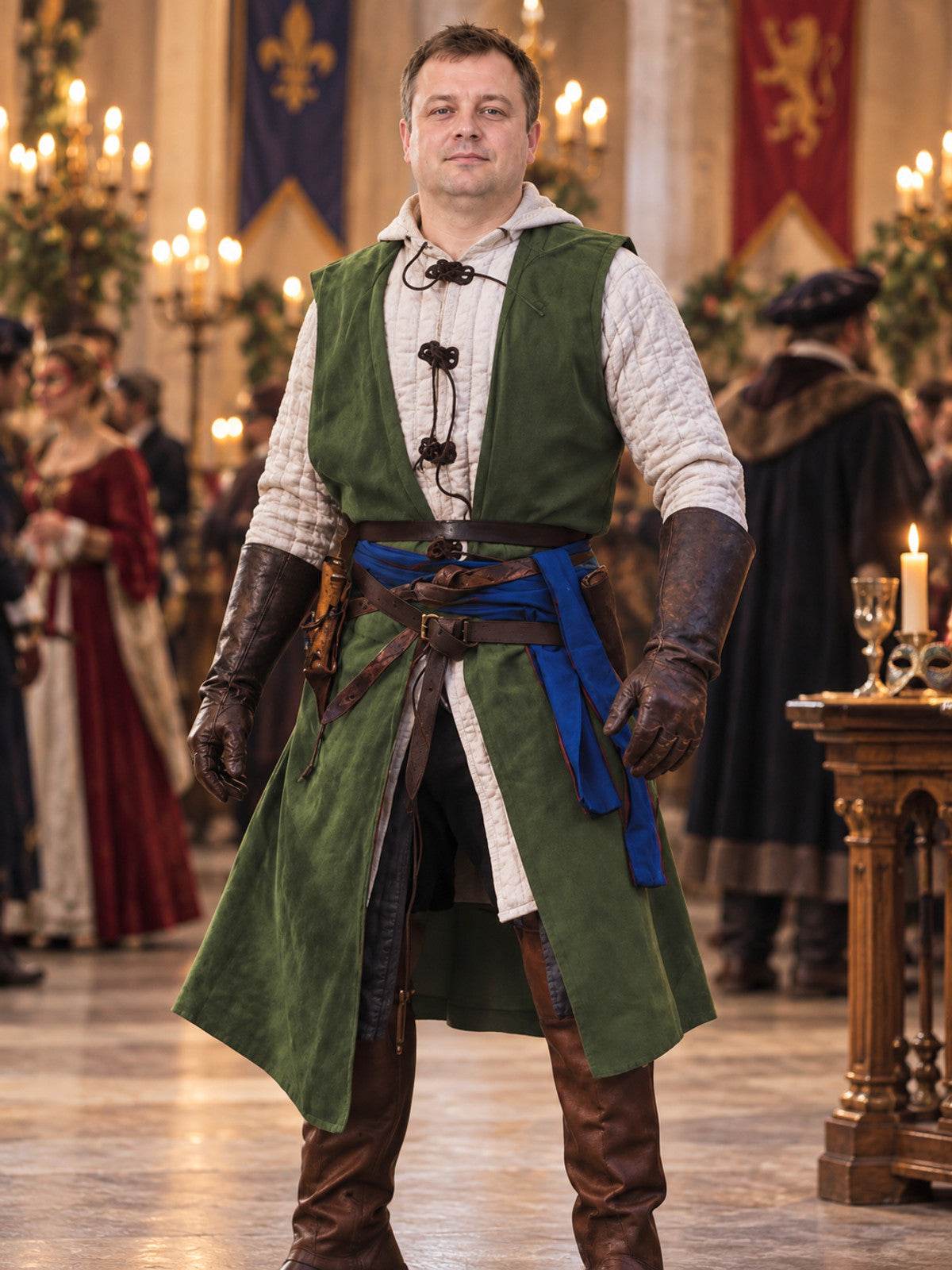 Long Dark Green Vest with Lacing and Slits