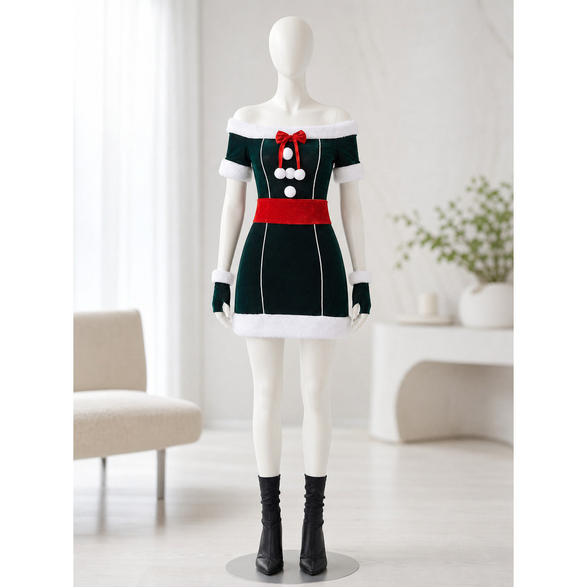 Christmas Cosplay Dress with Fur Trim