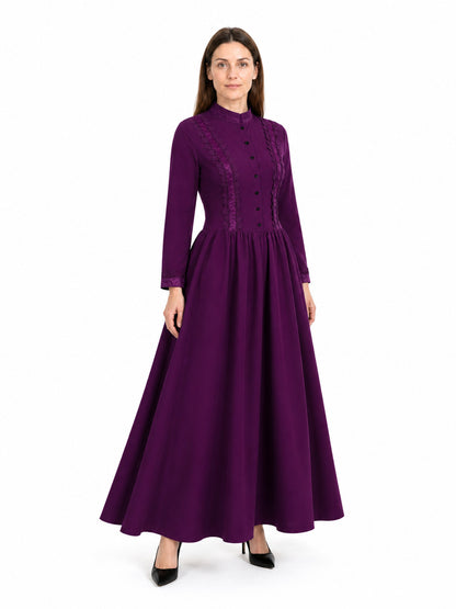 Long Purple Gothic Dress with Stand Collar Costume Dresses detail