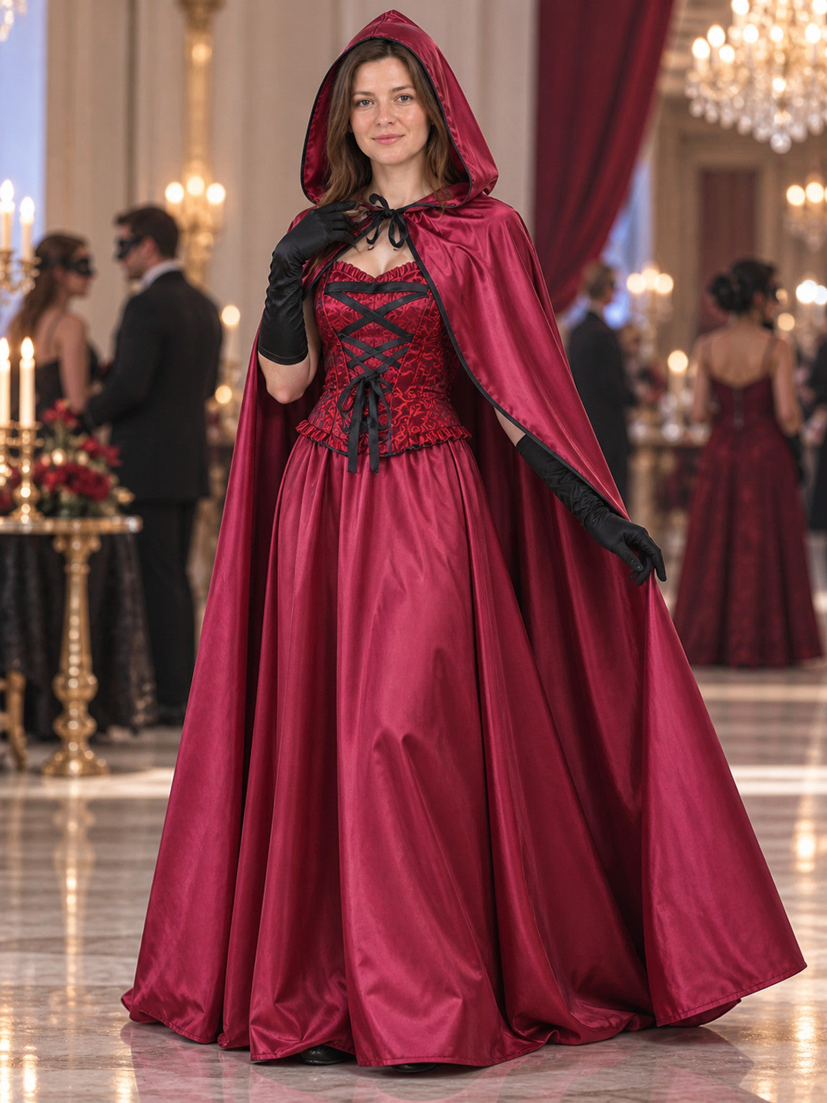 Carnival Costume with Long Cape and Corset Top