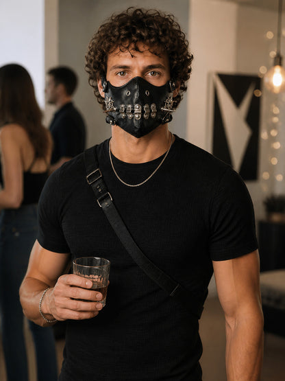 Black Carnival Mask with Spikes and Rivets lifestyle view