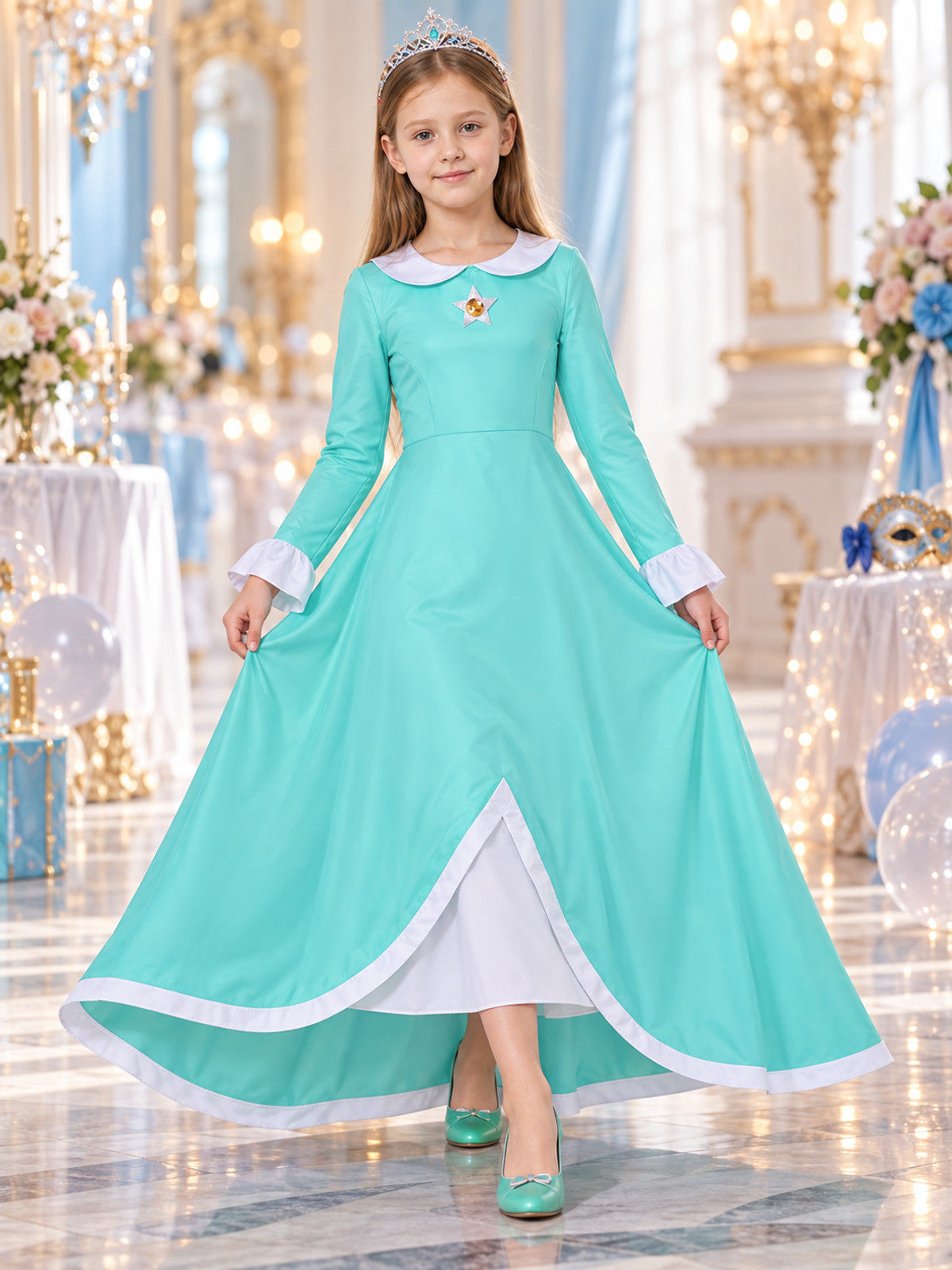 Turquoise Carnival Dress with Star Brooch lifestyle view