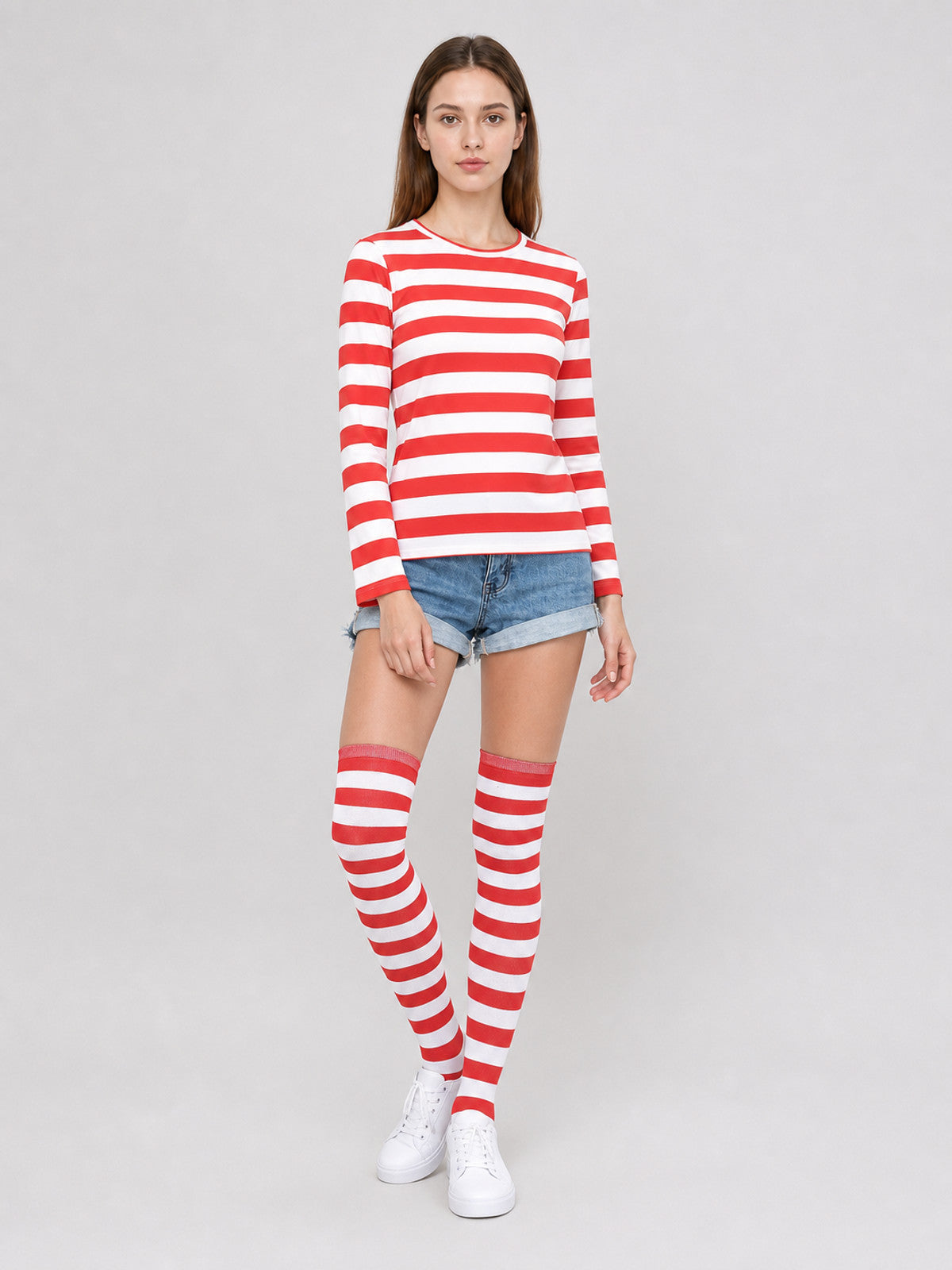 Red and White Striped T-Shirt for Cosplay Costumes detail