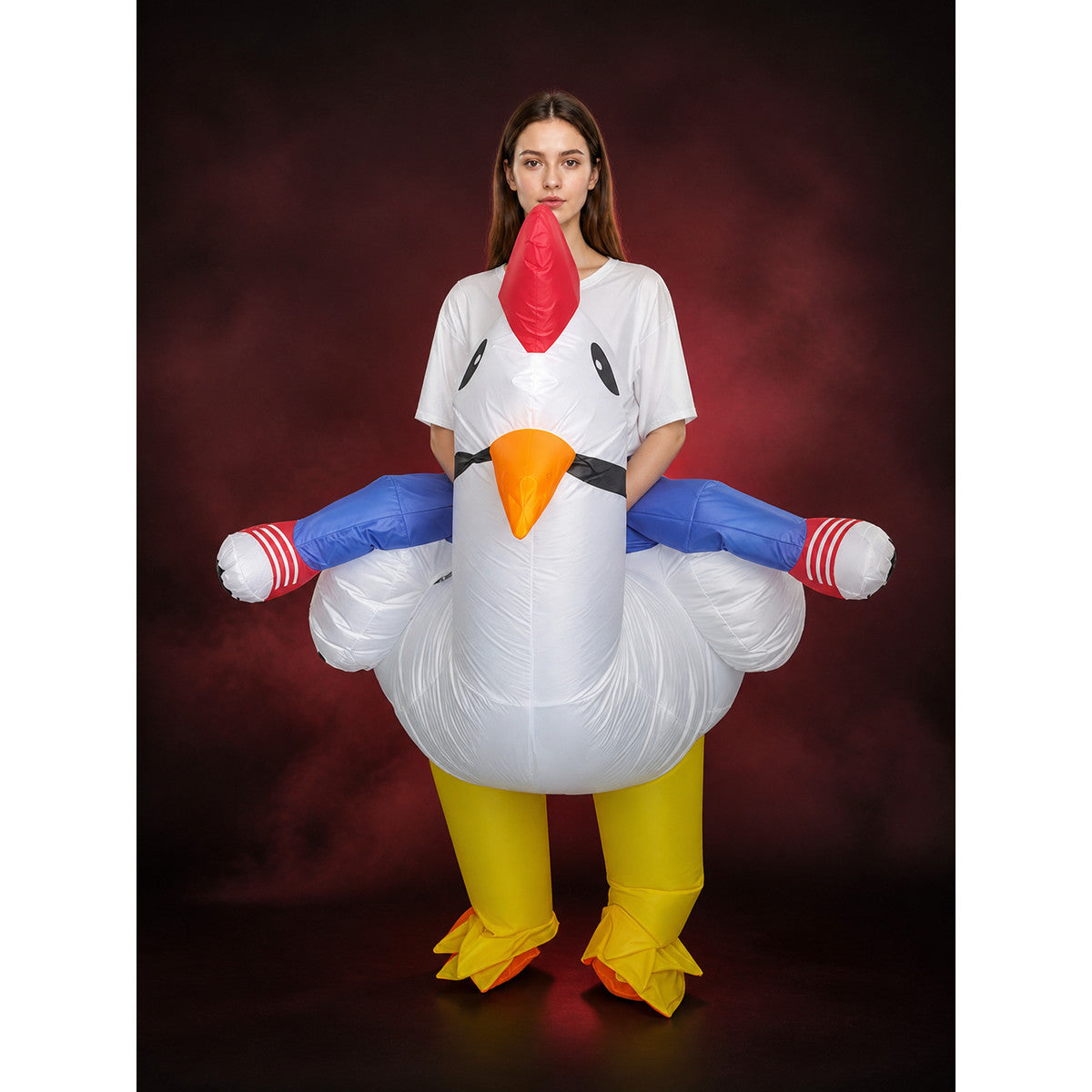 Adult Inflatable White Chicken Costume with Wings for Halloween Party main product view