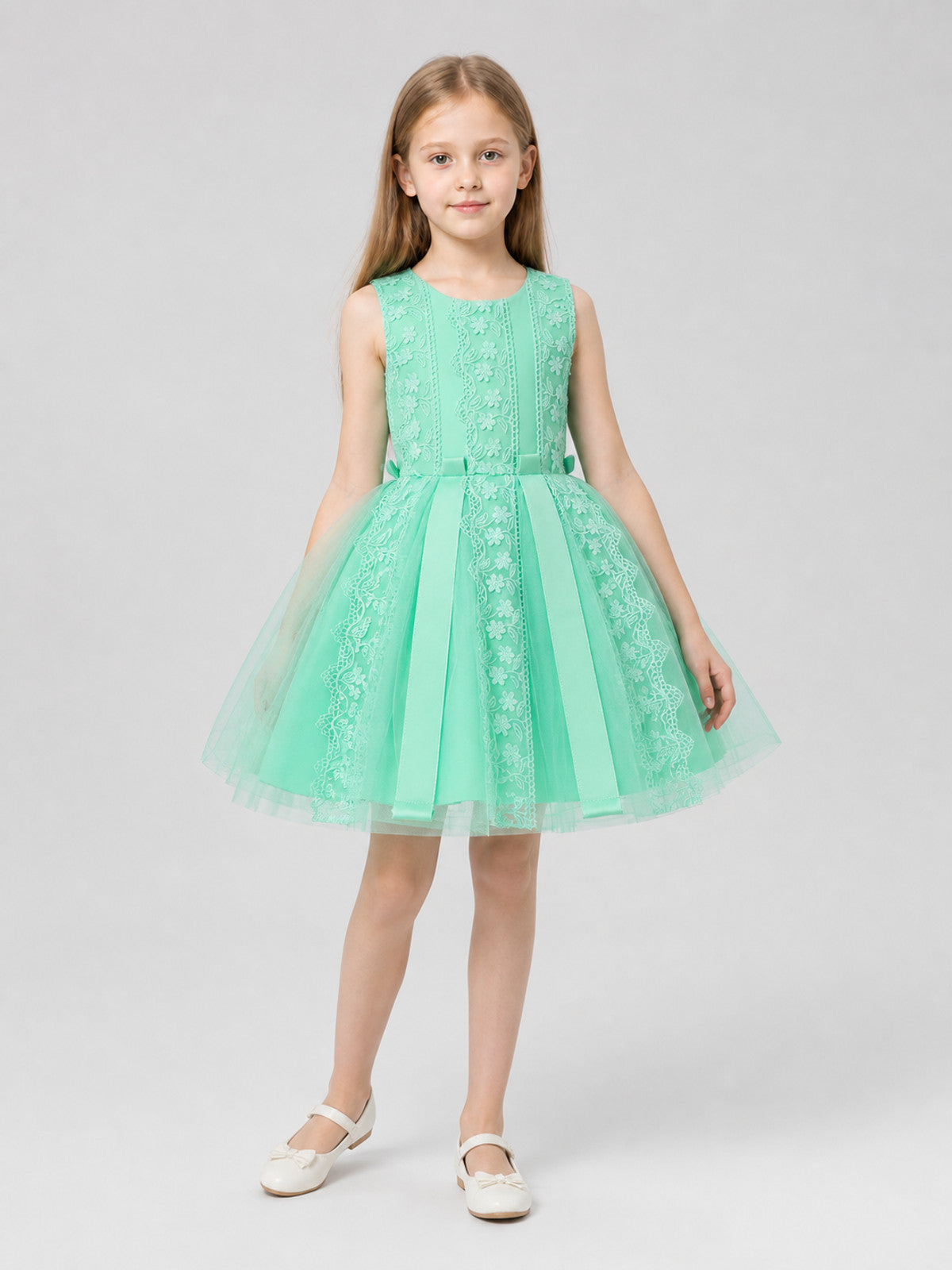 Fluffy Mint Tulle Dress with Floral Embroidery Costume Dresses detail
