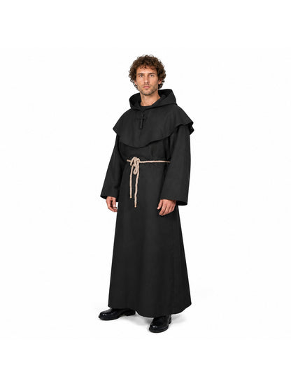 Monk's robe with hood, shoulder cape, and belt