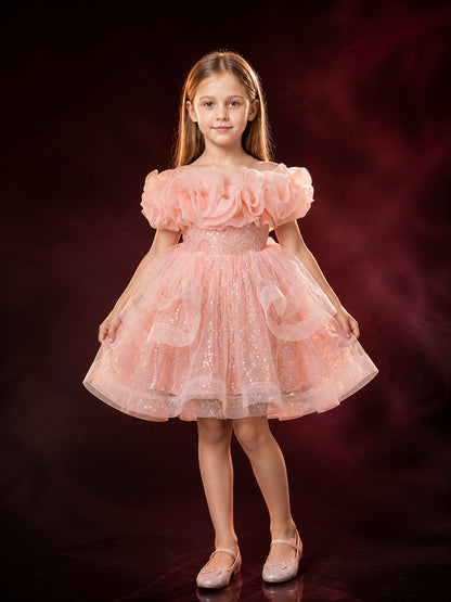 Toddler Girls' Sequined Princess Dress with Layered Tulle Skirt and Bow main product view