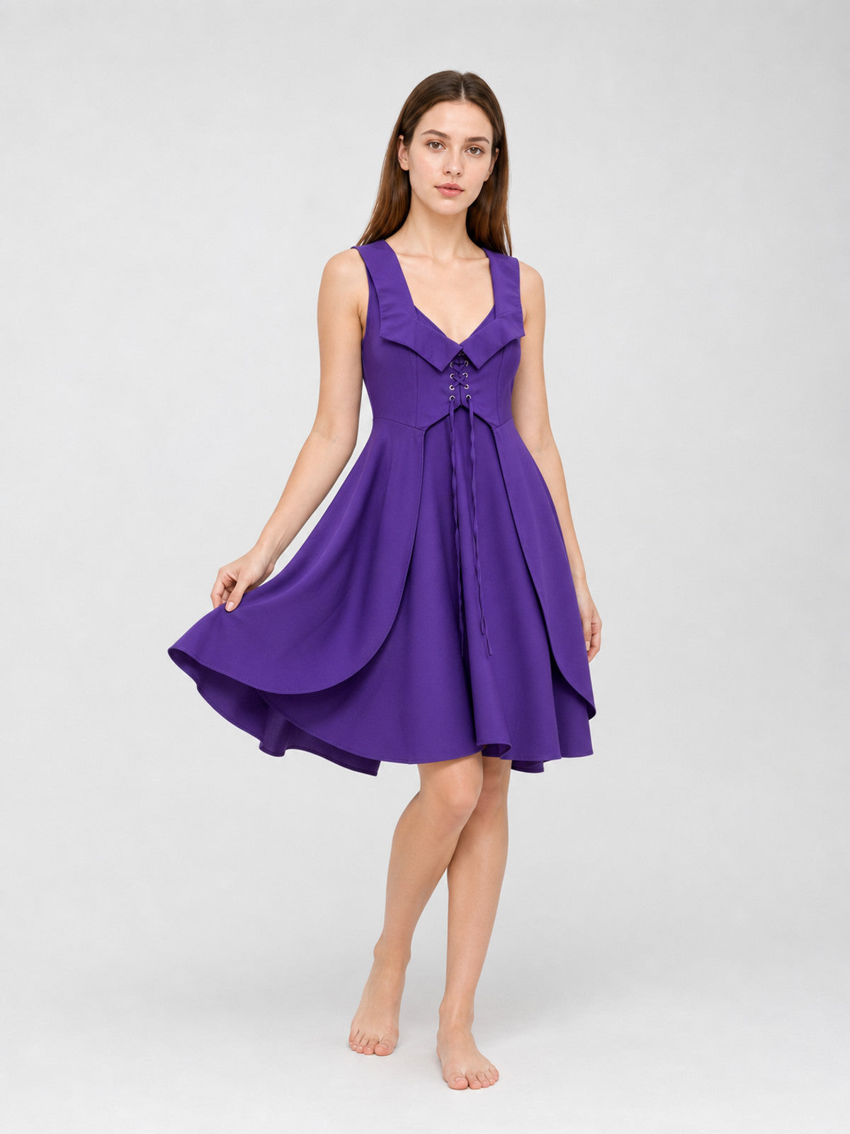Purple Medieval-Style Lace-Up Dress