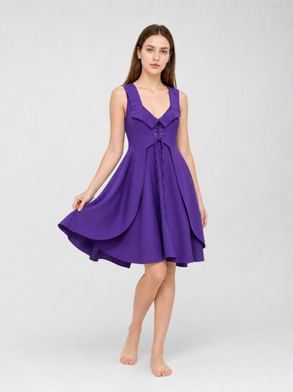 Purple Medieval-Style Lace-Up Dress