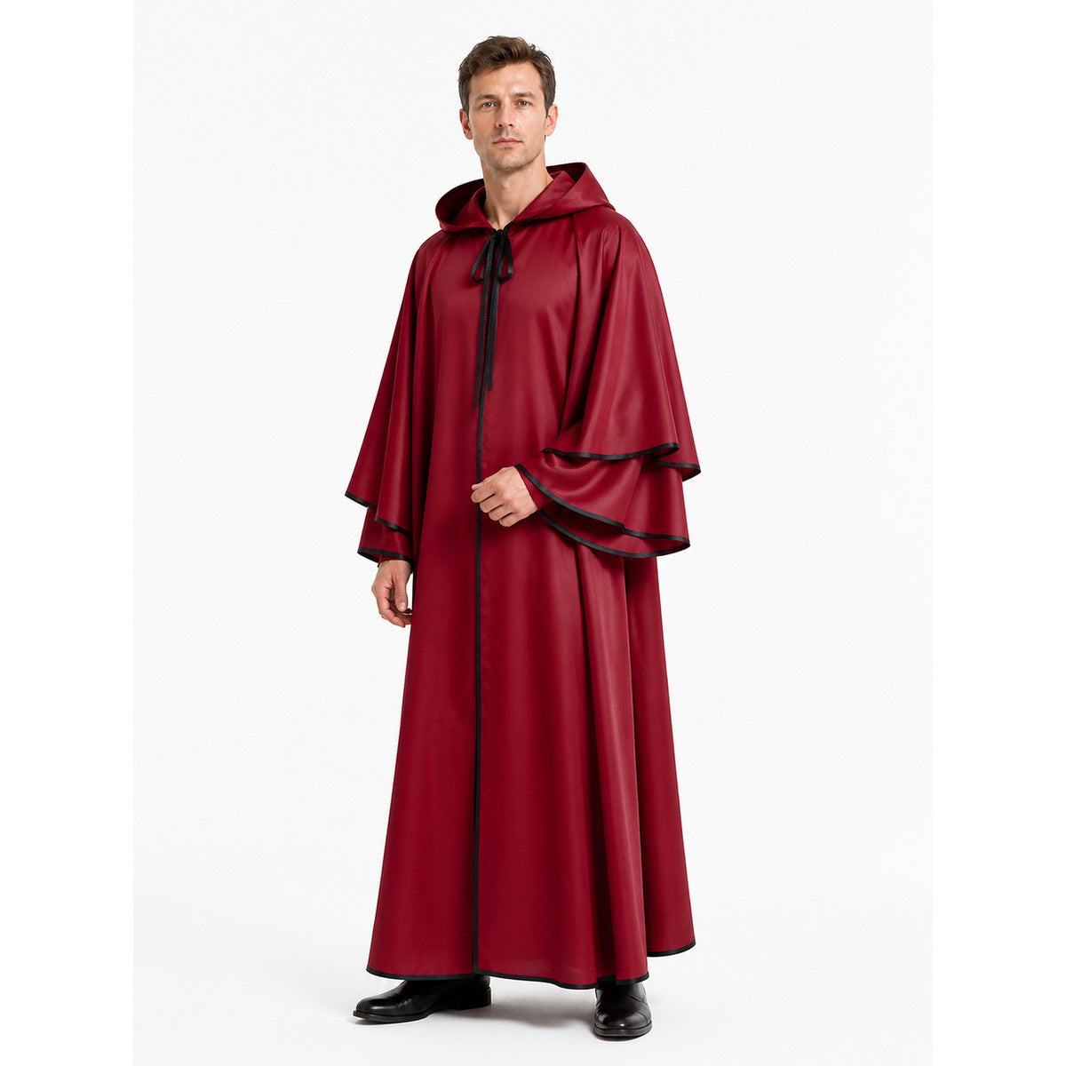 Red Hooded Robe with Black Trim for Cosplay Costumes detail
