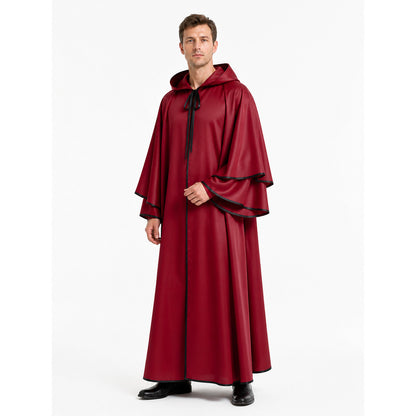 Red Hooded Robe with Black Trim for Cosplay Costumes detail