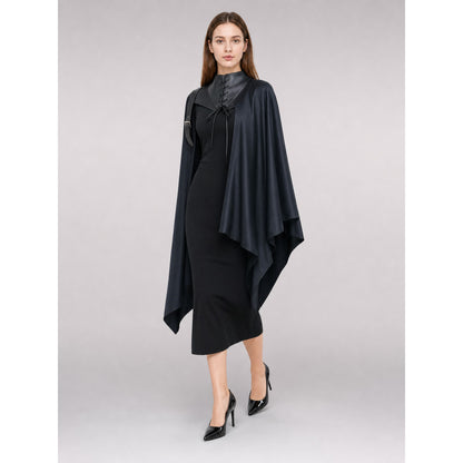 Black Carnival Cloak with a High Collar