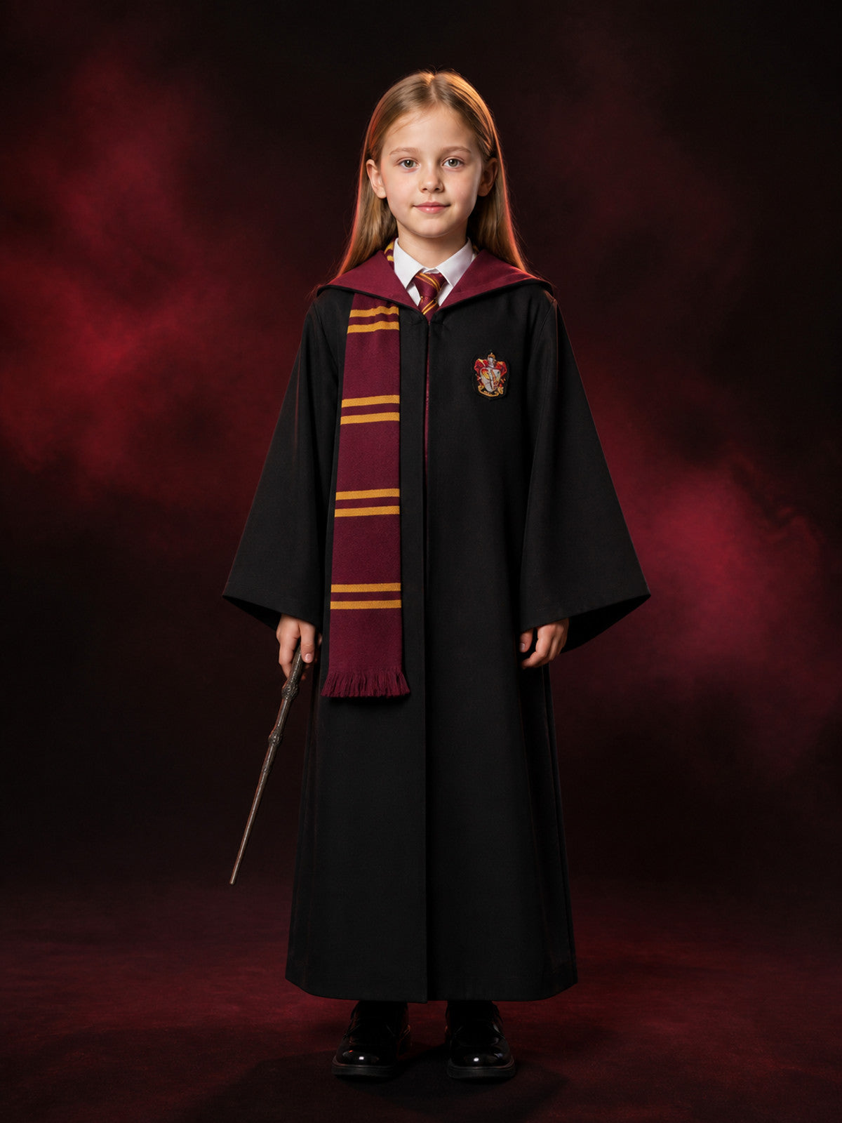 Kids Wizard Robe Costume Set, Hooded Long Cloak with Tie and Scarf main product view