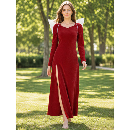 Shrek Costume: Red Long-Sleeve Maxi Dress lifestyle view