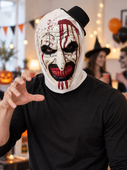 Carnival Sinister Clown Mask with Hood and Top Hat lifestyle view