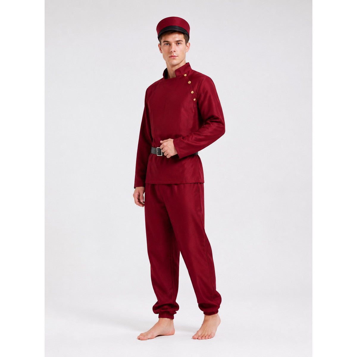 Burgundy Cosplay Costume with Hat and Belt Costume Headwear detail