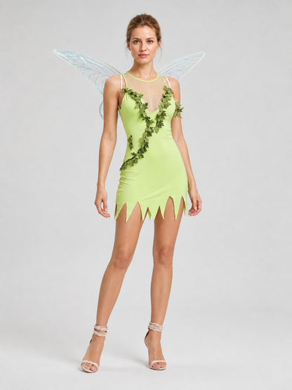 Green Fairy Costume with Wings for Halloween, Size M-XL Costumes detail