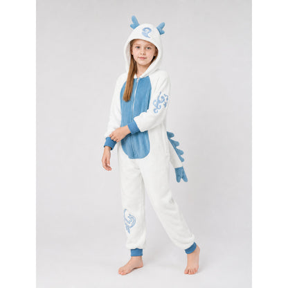 Children's Hooded Dragon Jumpsuit Costume on-model front view
