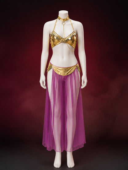 Adult Egyptian Queen Two-Piece Costume, Purple Sheer Skirt and Gold-Decorated main product view