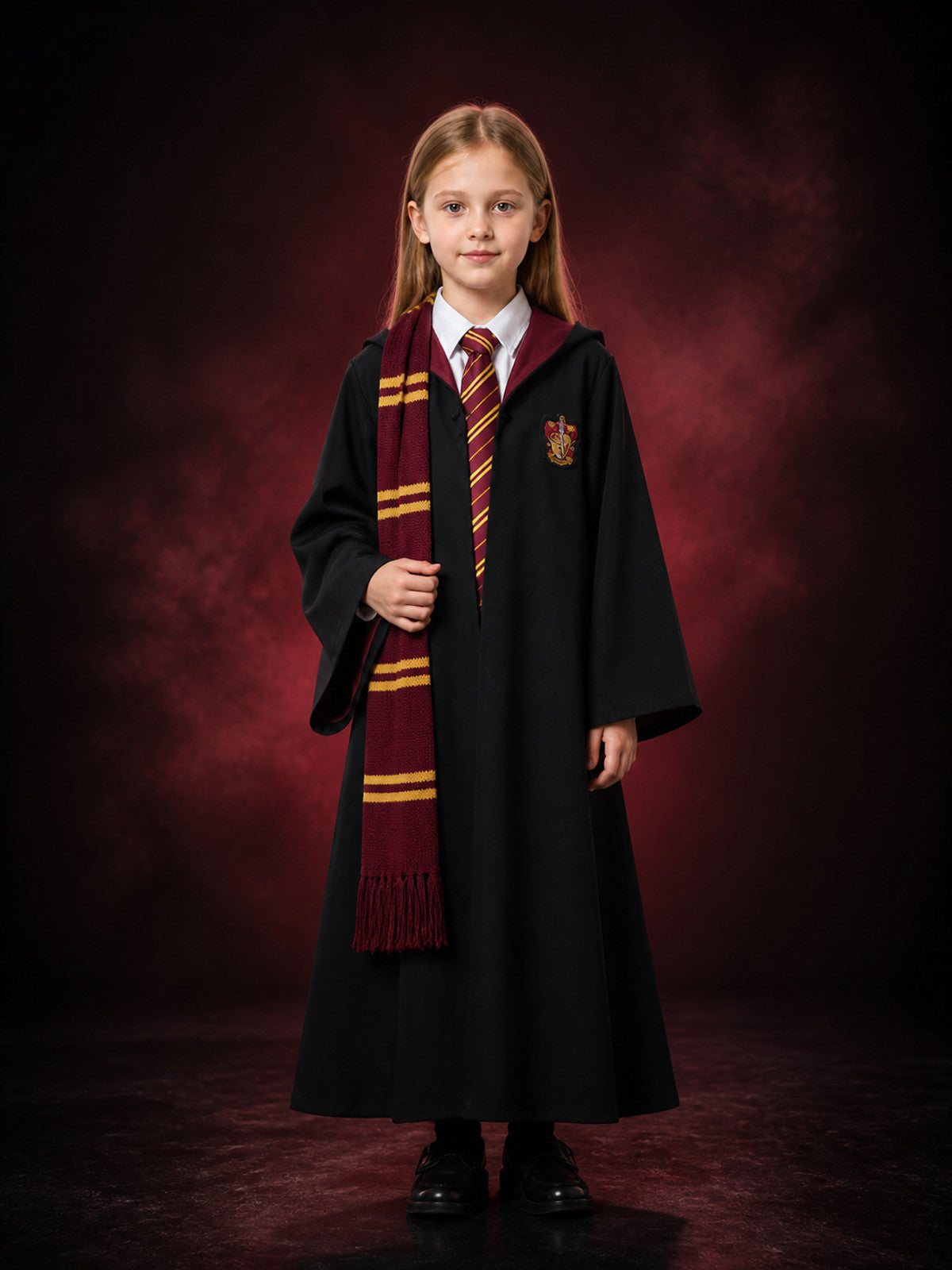 Wizard Robe Costume Set with Striped Scarf, Tie and Chest Badge main product view