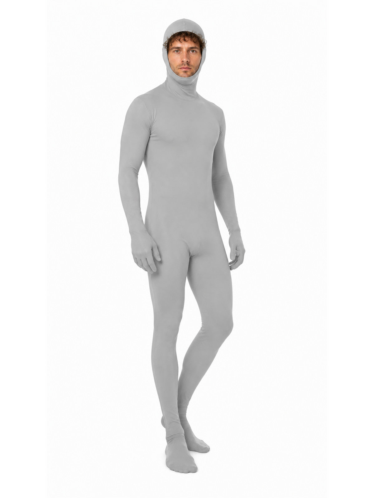 Gray Zentai Suit with Hood and Open Face