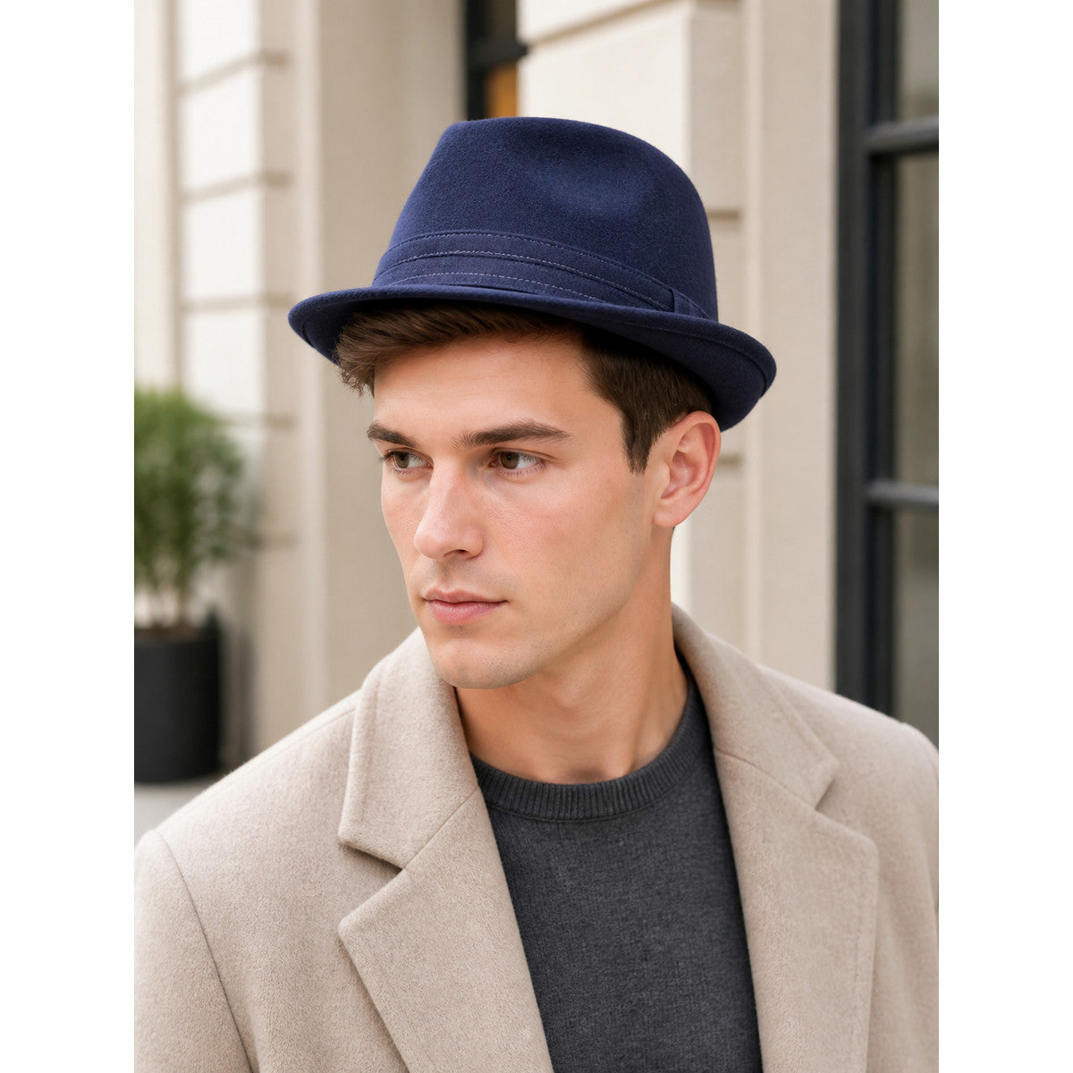 Dark Blue Wool Felt Carnival Bucket Hat lifestyle