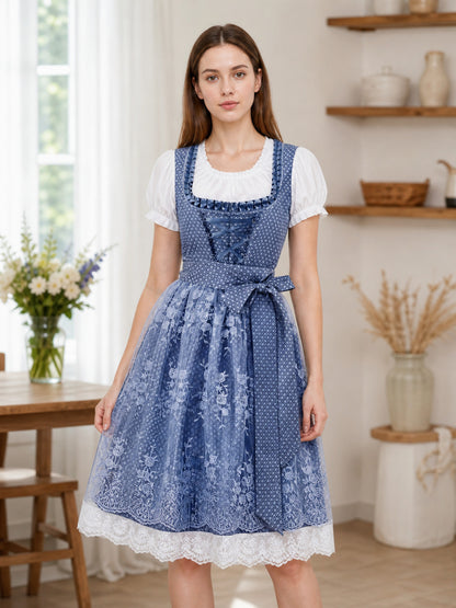 Alpine-Style Dirndl Dress with Lace-Up Front