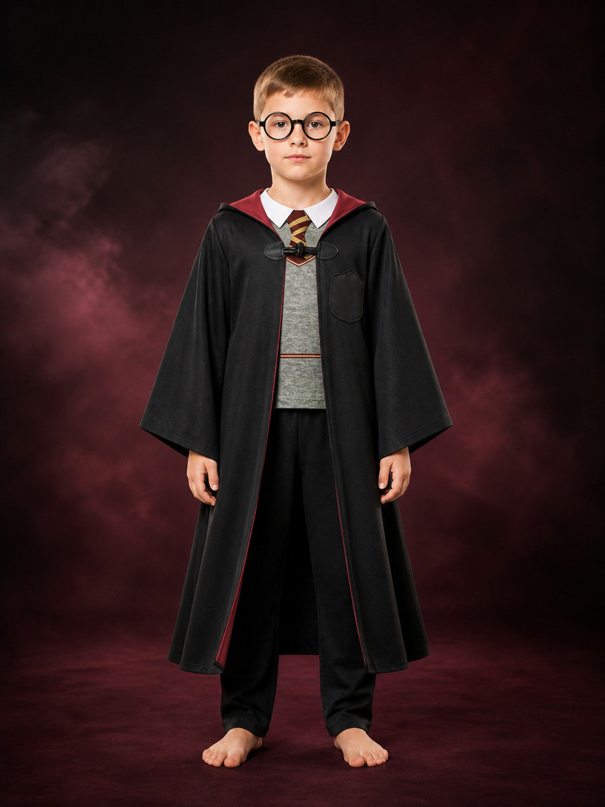 Children's Wizard Costume Set With Hooded Robe, Vest, Pants And Glasses main product view