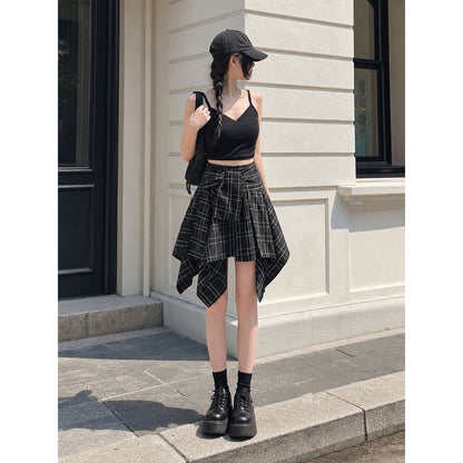Women's Asymmetrical Black-and-White Plaid Skirt product detail