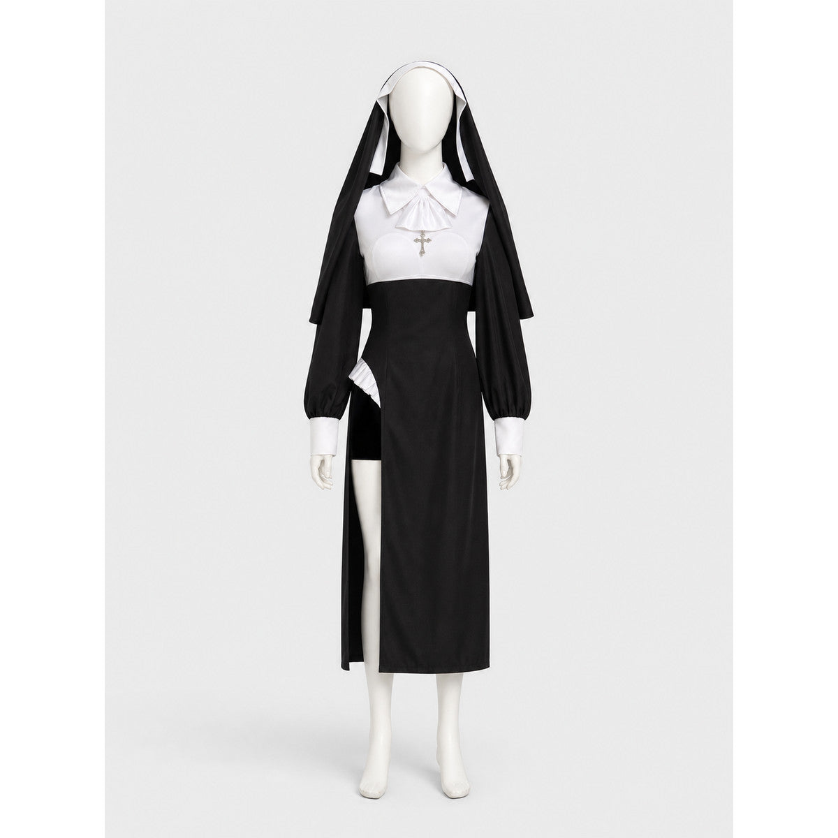 Black-and-White Ritual Robe with a High Collar